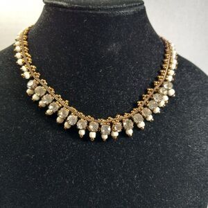 Vintage AOE Gold tone metal Clear Faceted Rhinestones Beaded Choker Cottagecore